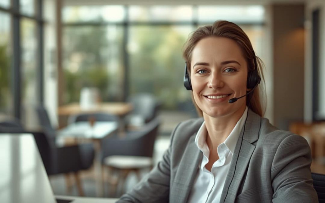 Property management answering service representative at a leasing office