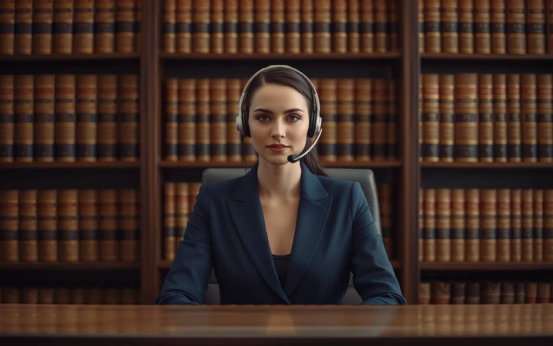 Legal answering service receptionist at a law firm reception desk
