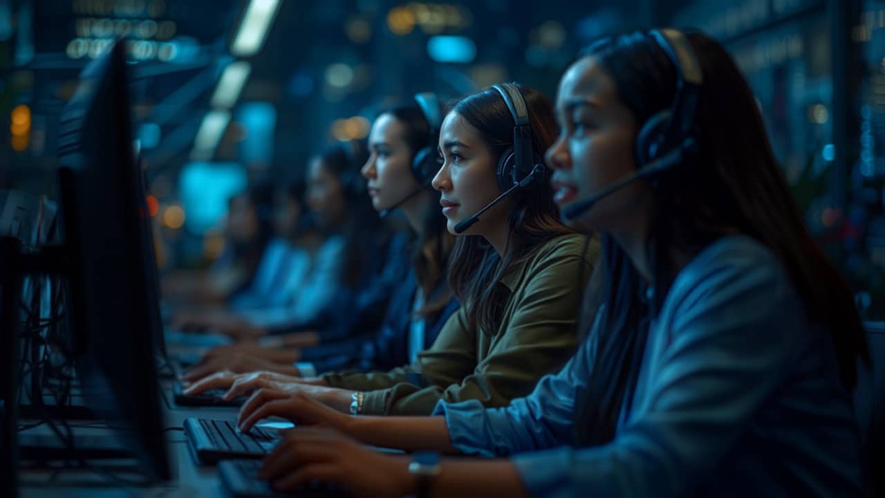 Professional answering service team taking calls during evening hours — 24/7 answering services