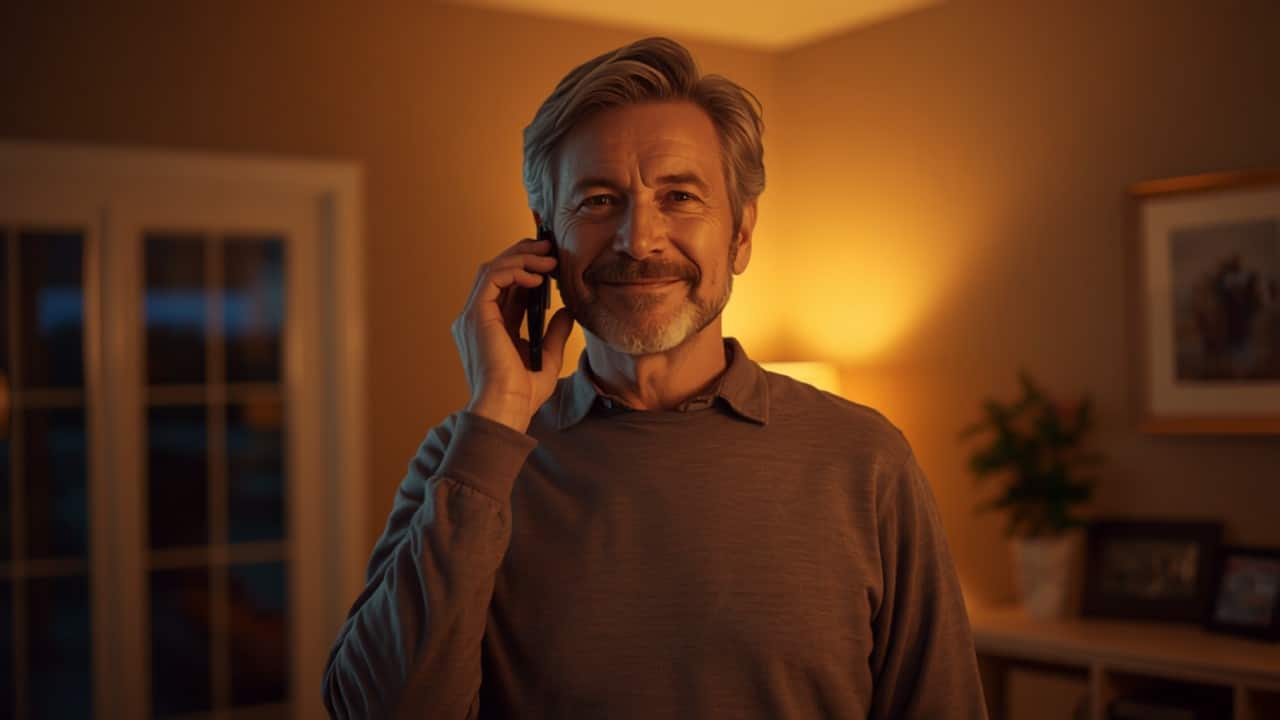 Homeowner making a phone call at home in the evening — never miss a lead